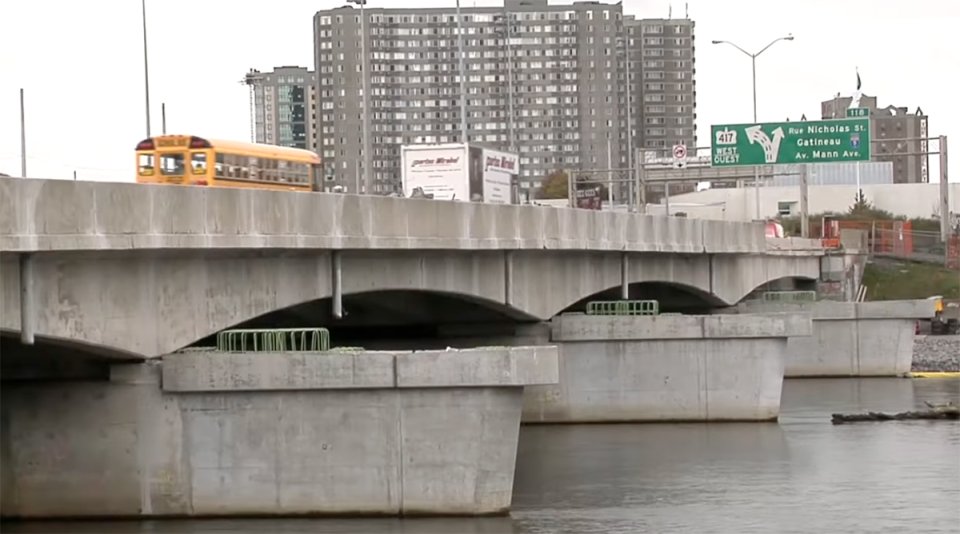 Image of Hurdman Bridge with water below.
