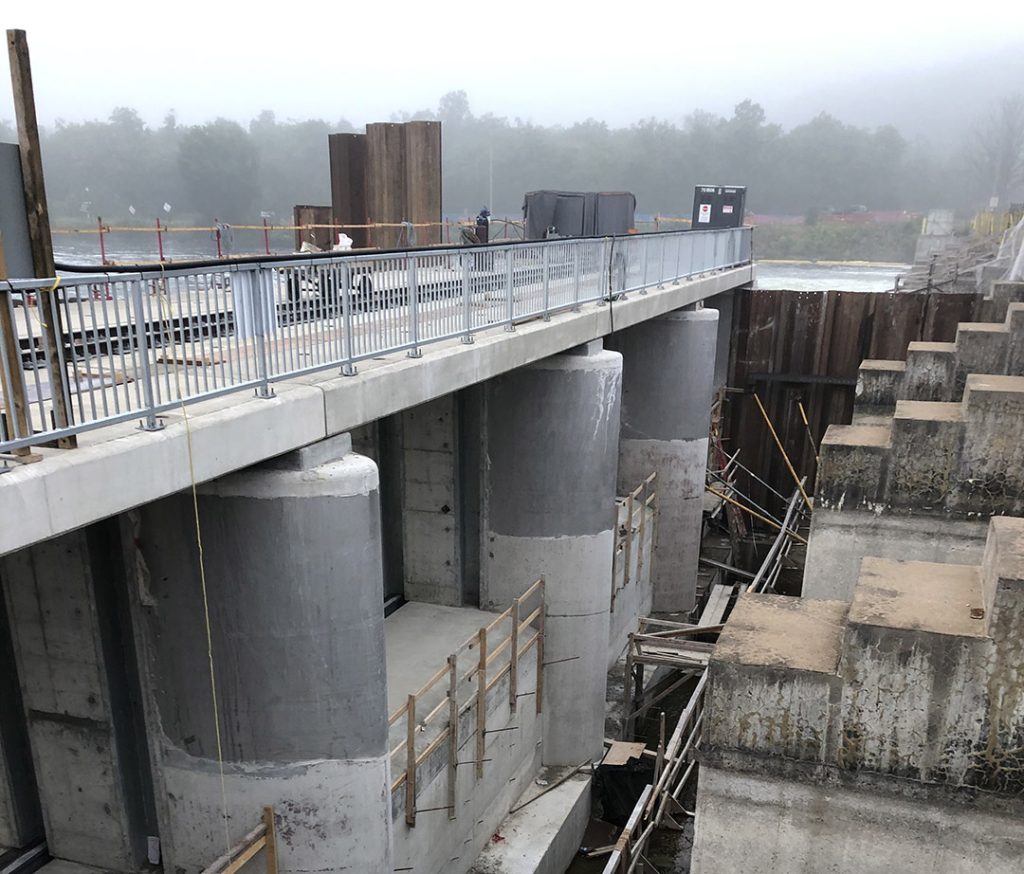 The Trent Dam was a 132m long 14 slice dam on the Trent River. The dam was entirely made up of concrete.
