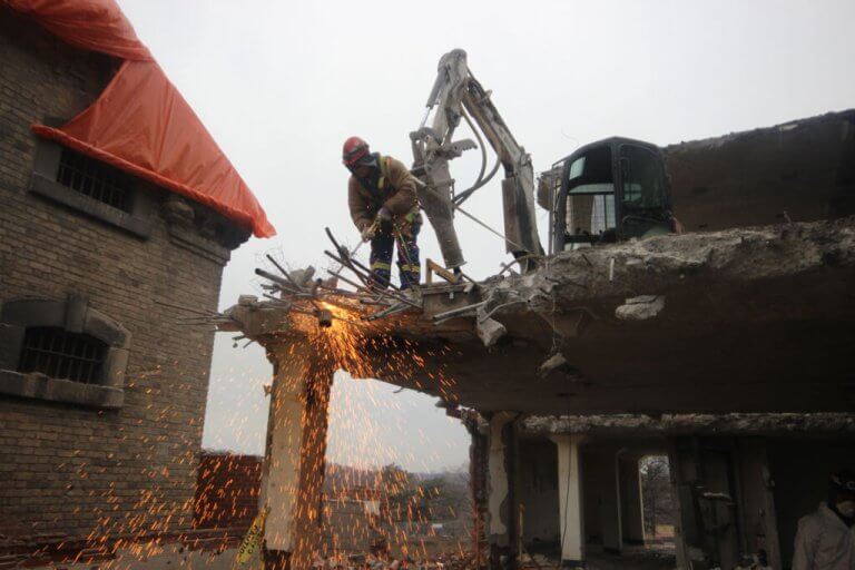 Priestly Demolition Toronto Don Jail Removing Steel From Concrete